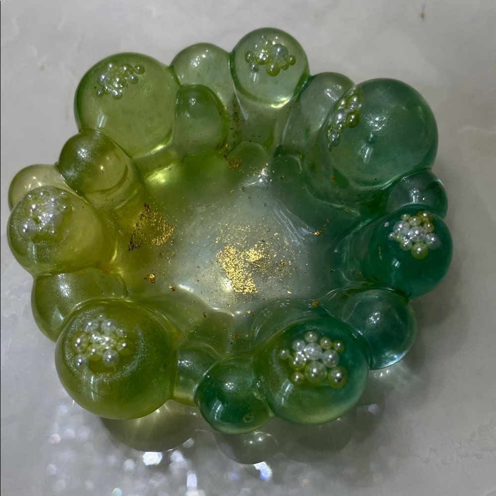 Green and Yellow Bubble resin  Bowl